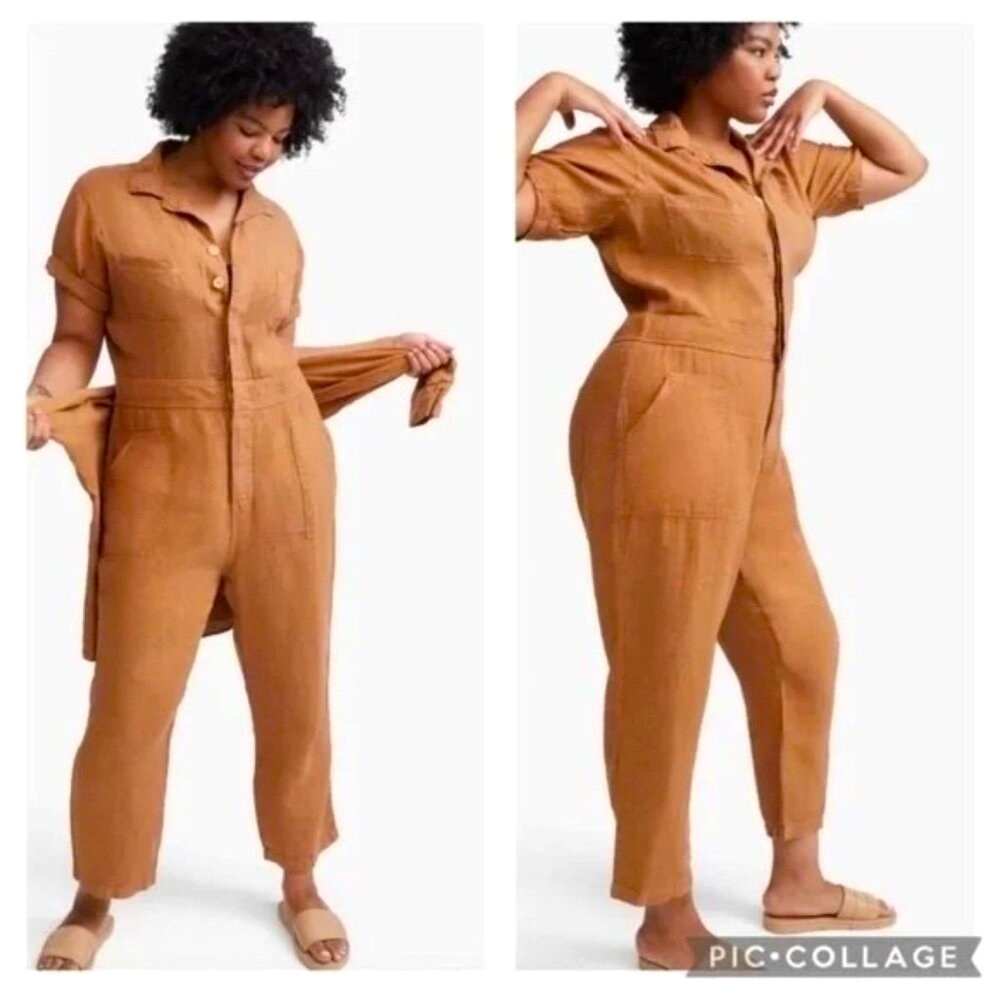 Mate the Label 100% Linen Short Sleeve Straight Leg Jumpsuit Size Extra Large